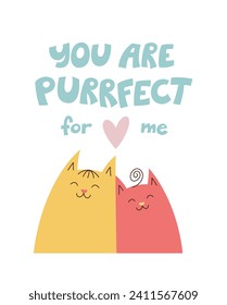 Cute cat couple in love. St Valentine's day post card design