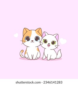Cute Cat Couple Vector Illustration