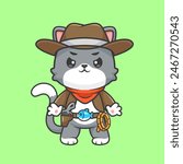 Cute Cat Cowboy Cartoon Vector Icon Illustration. Animal Holiday Icon Concept Isolated Premium Vector. Flat Cartoon Style