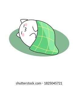 Cute cat with cozy blanket