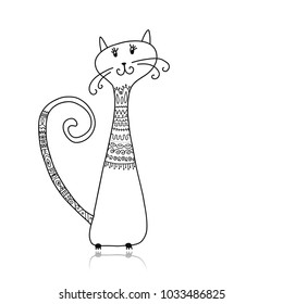 Cute cat in cozy sweater, sketch for your design