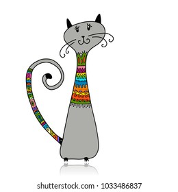 Cute cat in cozy sweater, sketch for your design