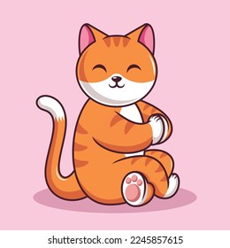 Cute cat in cross-legged position cartoon illustration