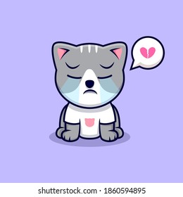 Cute Cat Crying Cartoon Vector Icon Illustration. Flat Cartoon Style