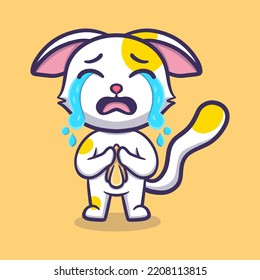 cute cat is crying cartoon vector icon illustration