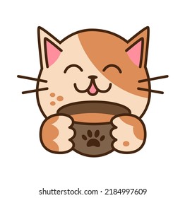 Cute cat with cup. Coffee Of Cat Logo Design. Logo option for your business. Cartoon cat.