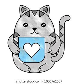 cute cat with cup kawaii character