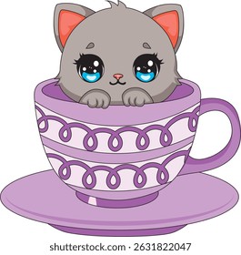 Cute Cat in Cup Kittens Tea Cup Vector