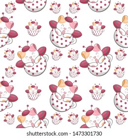 cute cat in a cup with seamless pattern