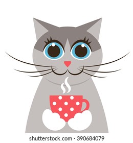 Cute cat with cup of tea