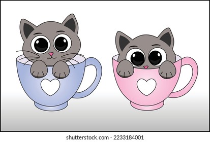 Cute cat in cup.cat vector icon kitten coffee cup calico logo fish symbol cartoon character illustration doodle design