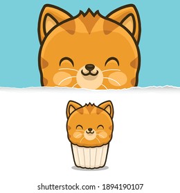 Cute cat cupcake, animal character design.