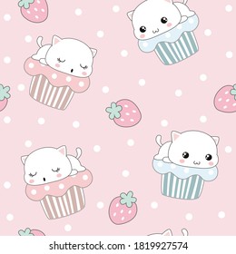 Cute cat cupcake seamless pattern. Seamless pattern can be used for wallpapers, pattern fills, surface textures