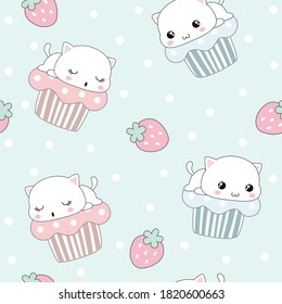 Cute cat cupcake seamless pattern. Seamless pattern can be used for wallpapers, pattern fills, surface textures