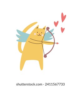 Cute cat cupid with a bow. St Valentine's day vector illustration