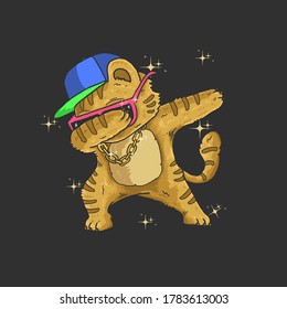 cute cat dabbing dance illustration vector graphic