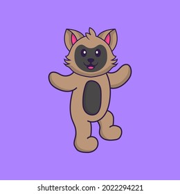 Cute cat is dancing. Animal cartoon concept isolated. Can used for t-shirt, greeting card, invitation card or mascot.