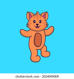 Cute cat is dancing. Animal cartoon concept isolated. Can used for t-shirt, greeting card, invitation card or mascot.