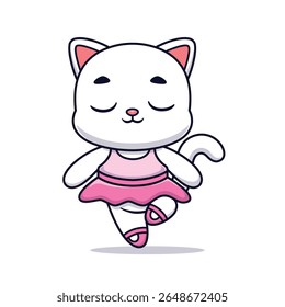Cute Cat Dancing Ballet Cartoon Vector Icon Illustration. Animal Holiday Icon Concept Isolated Premium Vector. Flat Cartoon Style