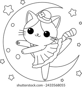 Cute cat is dancing coloring page