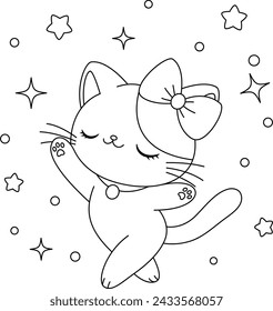 Cute cat is dancing coloring page