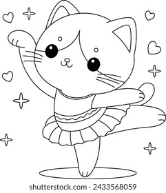 Cute cat is dancing coloring page