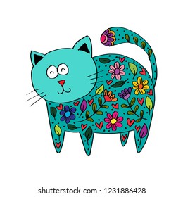Cute cat in decorative style.