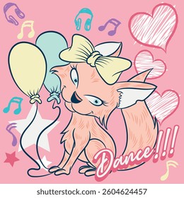 A cute cat design with balloons and bows for various app designs. A cute animal design with numbers on patches and trendy text in school uniform and sports mascot styles. Flowers and glitter.