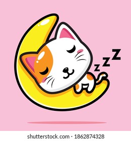 cute cat design sleeping on the moon