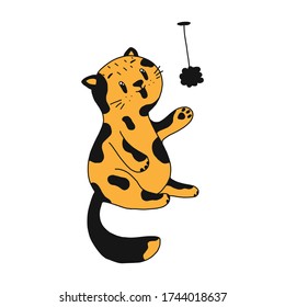 cute cat design.T-shirt with graphics for children.vector illustration in cartoon style, isolated on a white background.Red cat play. for pet store icons, socialmedia stickers,advertising banners