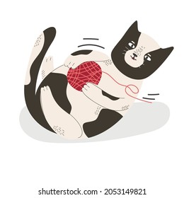 Cute cat in different poses isolated on white background in modern flat style. Animals.