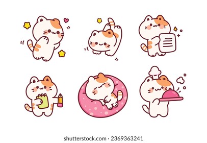 Cute Cat in different poses pet character cartoon collection drawing vector illustration