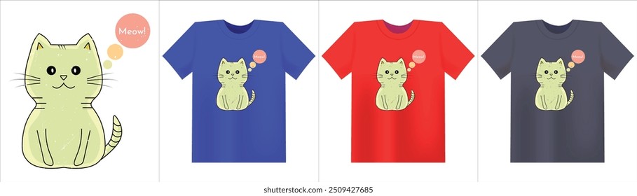 Cute cat digital art t shirt design illustration.Cat T-shirt, Poster, Banner, Sticker, Mug, Vector Template Illustration, Quote Design. For Man, Woman and Child.