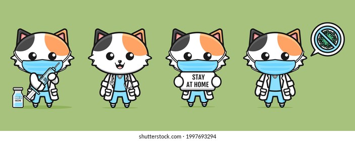 cute cat doctor cartoon design with vaccine covid19