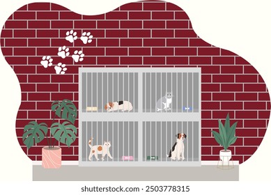 Cute Cat And Dog In Animal Sheltor Adopt Cage Pet Shop Stray Cat Stray Dog