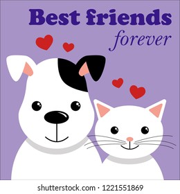 cute cat and dog. best friends. vector illustration