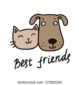 cute cat and dog. best friends. vector illustration