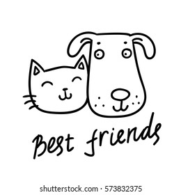 cute cat and dog. best friends. vector illustration