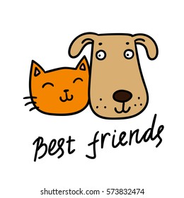 lindo gato y perro. mejores amigos. ilustración vectorial