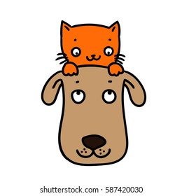 cute cat and dog. best friends. vector illustration