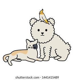 cute cat and dog with bird mascots adorables characters