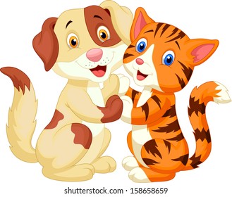 Cute cat and dog cartoon