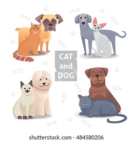 Cute Cat   Dog cartoon illustration  Home pet friends 