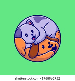 Cute Cat and Dog Cartoon Vector Icon Illustration. Animal Friend Icon Concept Isolated Premium Vector. Flat Cartoon Style