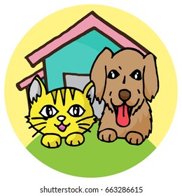 cute cat and dog cartoon vector character