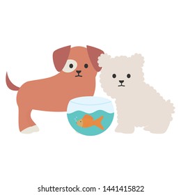 cute cat and dog with fish in aquarium mascots cute cat and dog with fish in aquarium mascots