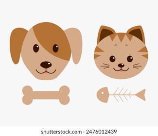 Cute Cat and Dog Flat Design Illustration. Dog and cat, pet care, logo vector