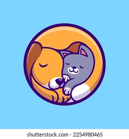 Cute Cat And Dog Friend Sleeping Cartoon Vector Icon Illustration. Animal Nature Icon Concept Isolated Premium Vector. Flat Cartoon Style