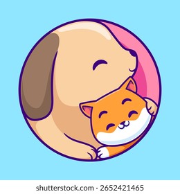 Cute Cat And Dog Friend Sleeping Cartoon Vector Icon Illustration. Animal Nature Icon Concept Isolated Premium Vector. Flat Cartoon Style
