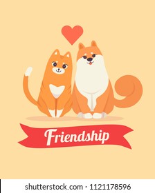 Cute cat and dog friendship day concept background 
